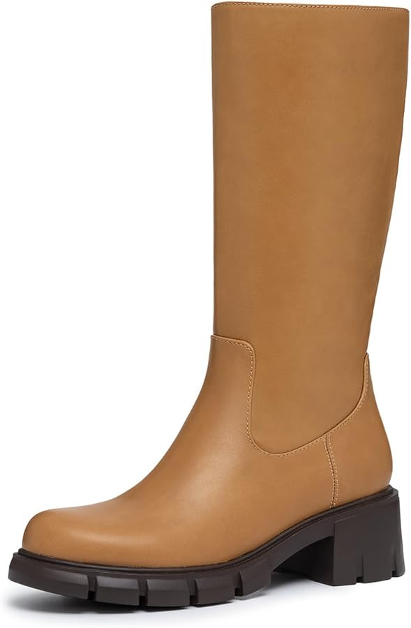 Athlefit Girls Knee High Boots Fashion Lug Sole Side Zipper Tall Riding Boots for Toddler Little ... | Amazon (US)