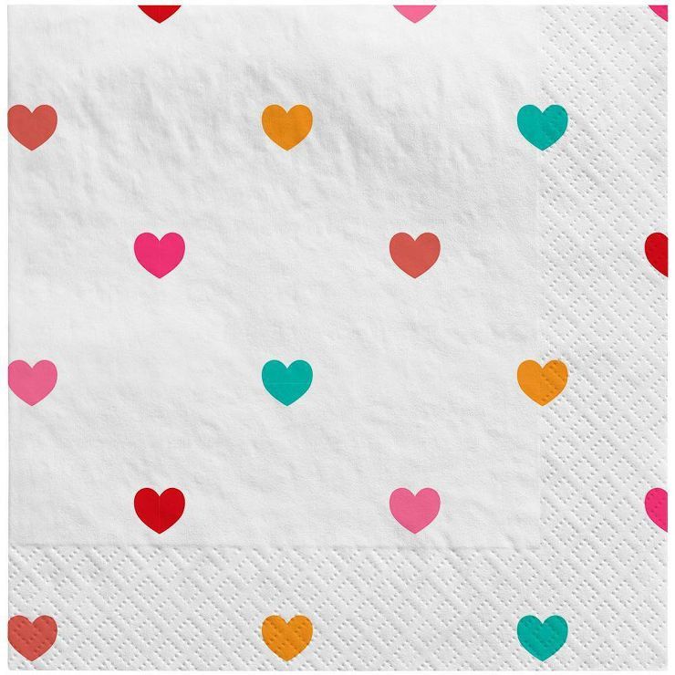 30ct Valentine's Day All Over Hearts Multicolored Disposable Lunch Napkin - Spritz™ | Target