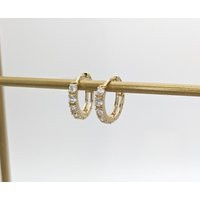 14K Solid Gold Pavé Hoop Earrings, White Hoops, 11.5mm, 12.5mm Mini Huggies, Cz Diamond, Small Everyday Huggy, Dainty Minimalist | Etsy (US)