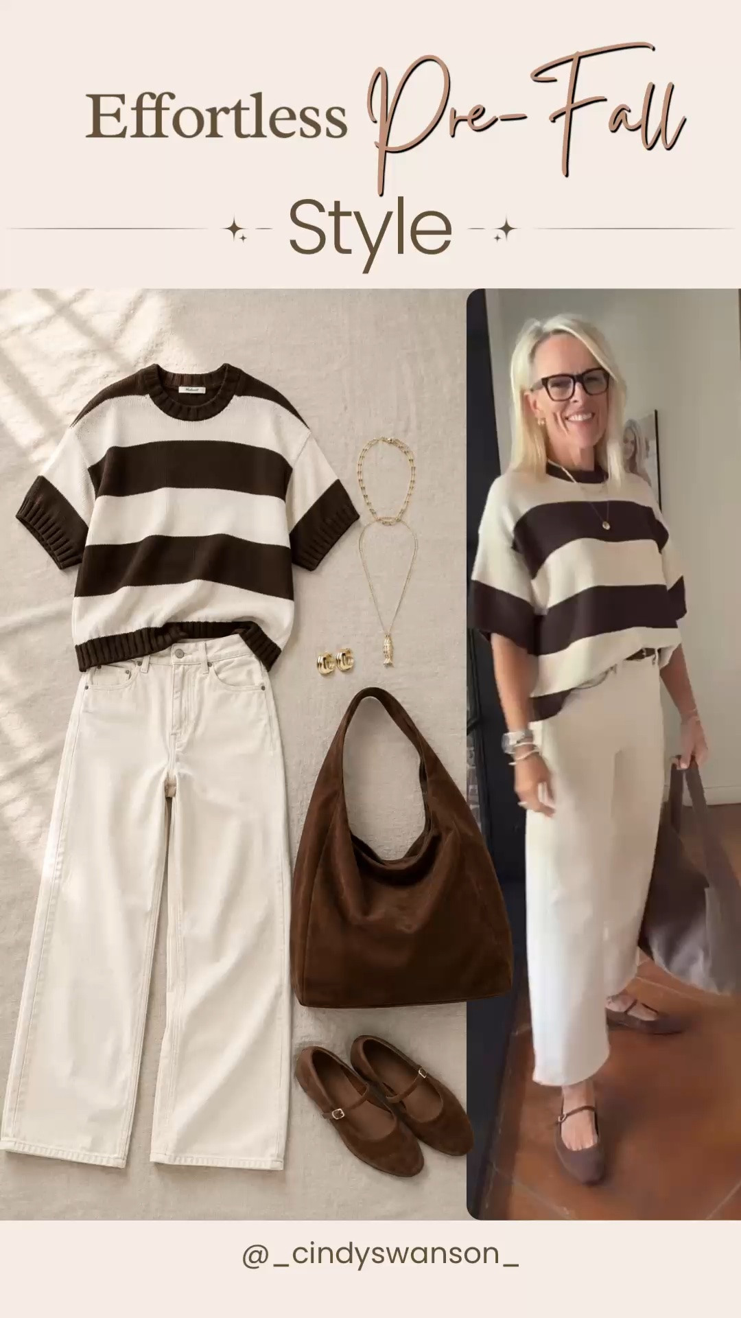This brown and ivory striped sweater is one of those effortless pieces you’ll reach for all season. Paired with cream wide-leg jeans, suede Mary Jane flats, and a rich brown hobo bag, it’s an easy pre-fall outfit that feels polished, comfortable, and timeless.

💡 LTK MADE EASY
❤️ Heart = Support my posts!
🔖 Save = Get sale & restock alerts
📋 Lists = Keep favorites organized
📲 Share = Send lists and products to a friend. Hello, Christmas List!
💬 Comment = Ask me anything about what I’m wearing. :-)

#LTKootd #LTKSeasonal #LTKOver40