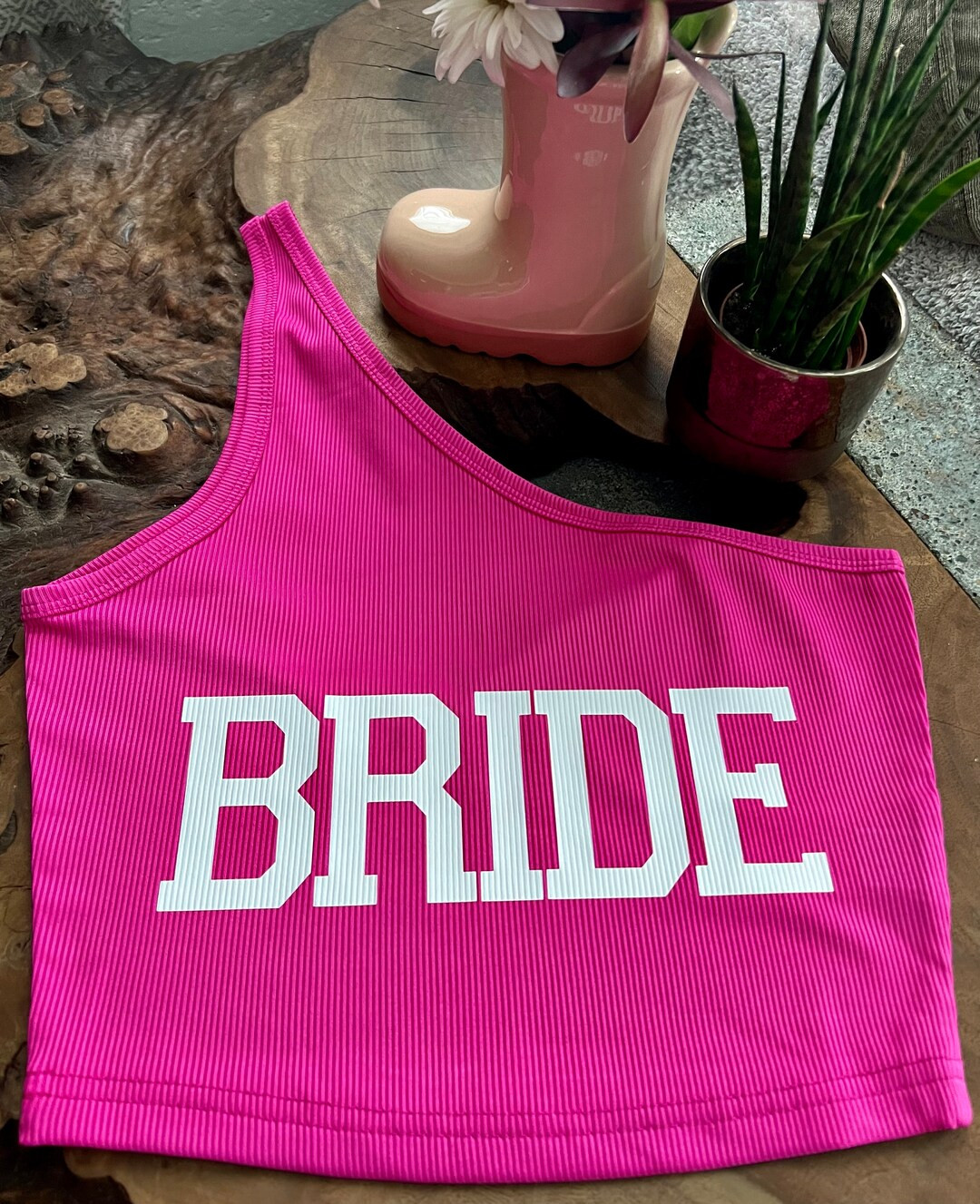 Personalized, Rib-Knit One-Shoulder Cropped Tank - Gift, Sports, Bachelorette party, Bride, Birth... | Etsy (US)