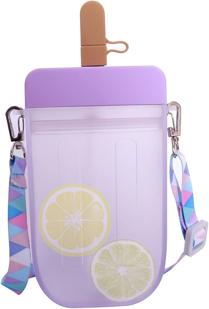 Cute Water Bottle with Straw-300 ML Creative Ice Cream Popsicle Cups Adjustable Shoulder Strap fo... | Amazon (US)