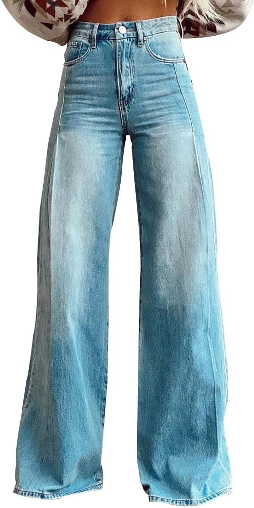 Baggy Jean for Woman Summer Wide Leg Jeans Vintage High Waisted Straight Stretch Denim Pants with... | Amazon (US)