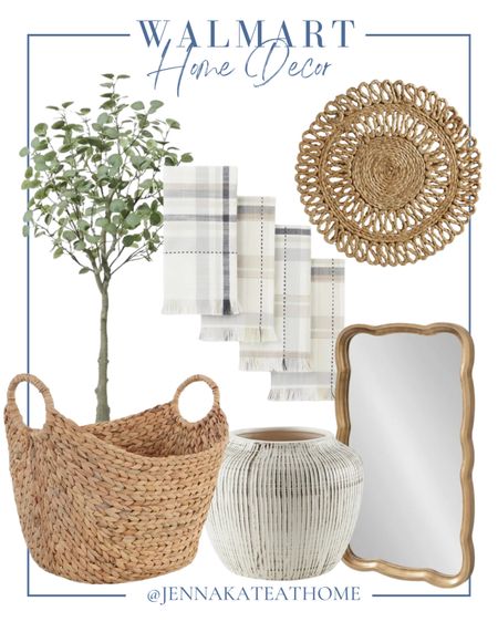 Check out these Walmart home, decor items, including wicker baskets, ceramic faces, artificial eucalyptus trees, gold framed mirrors, fabric napkins, and wicker placemats. Coastal style home decor.

#LTKfamily #LTKhome
