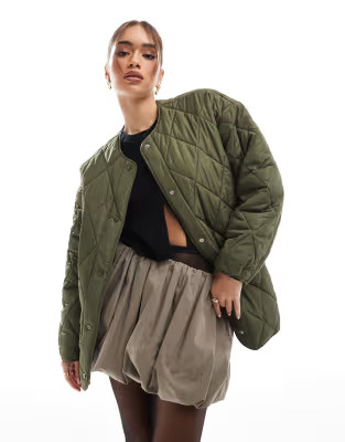 Pieces quilted lightweight jacket in olive | ASOS (Global)