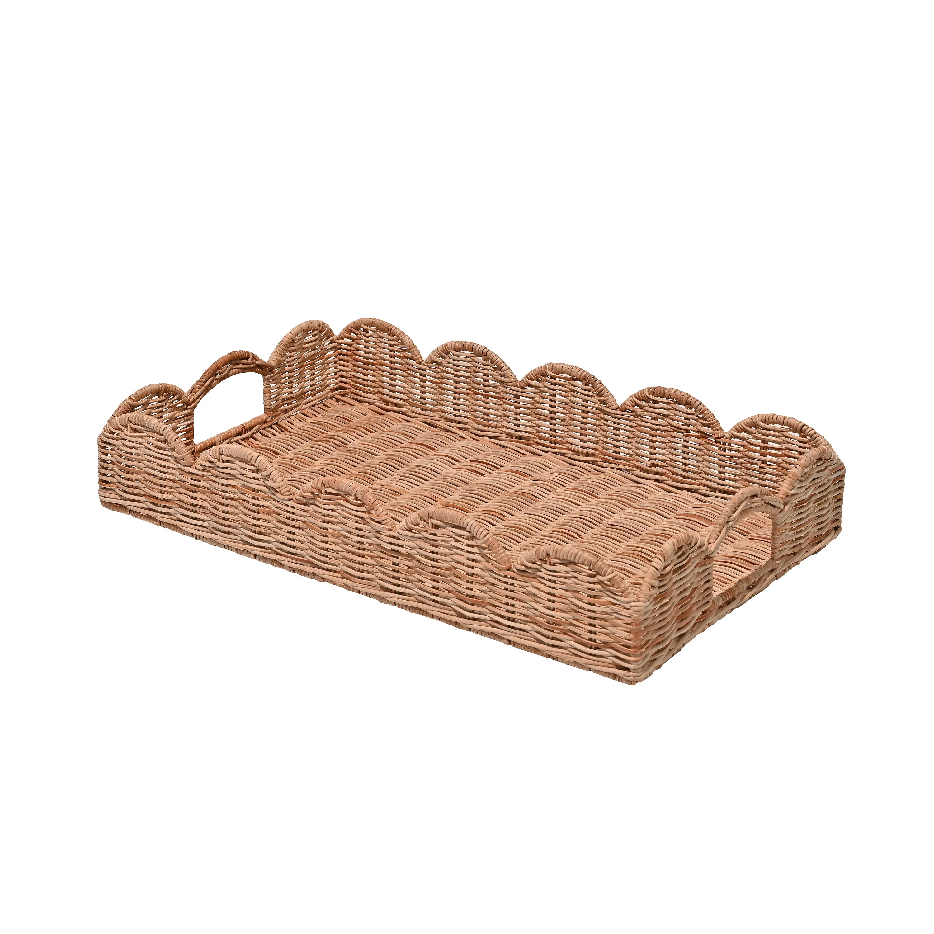 Scalloped 21.5" Southwestern Cottage Hand-Woven Rattan Tray with Handles | Wayfair North America