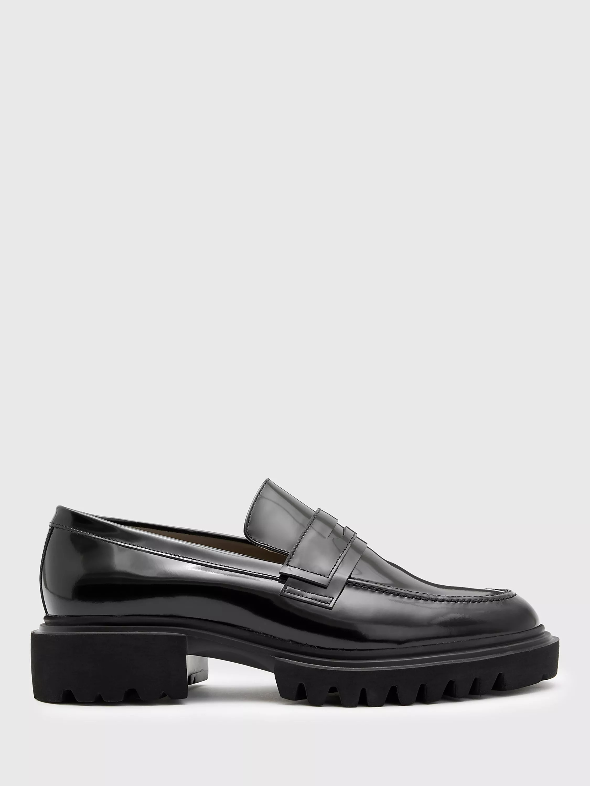 AllSaints Vinni Leather Chunky Loafers, Black Black | John Lewis (UK)