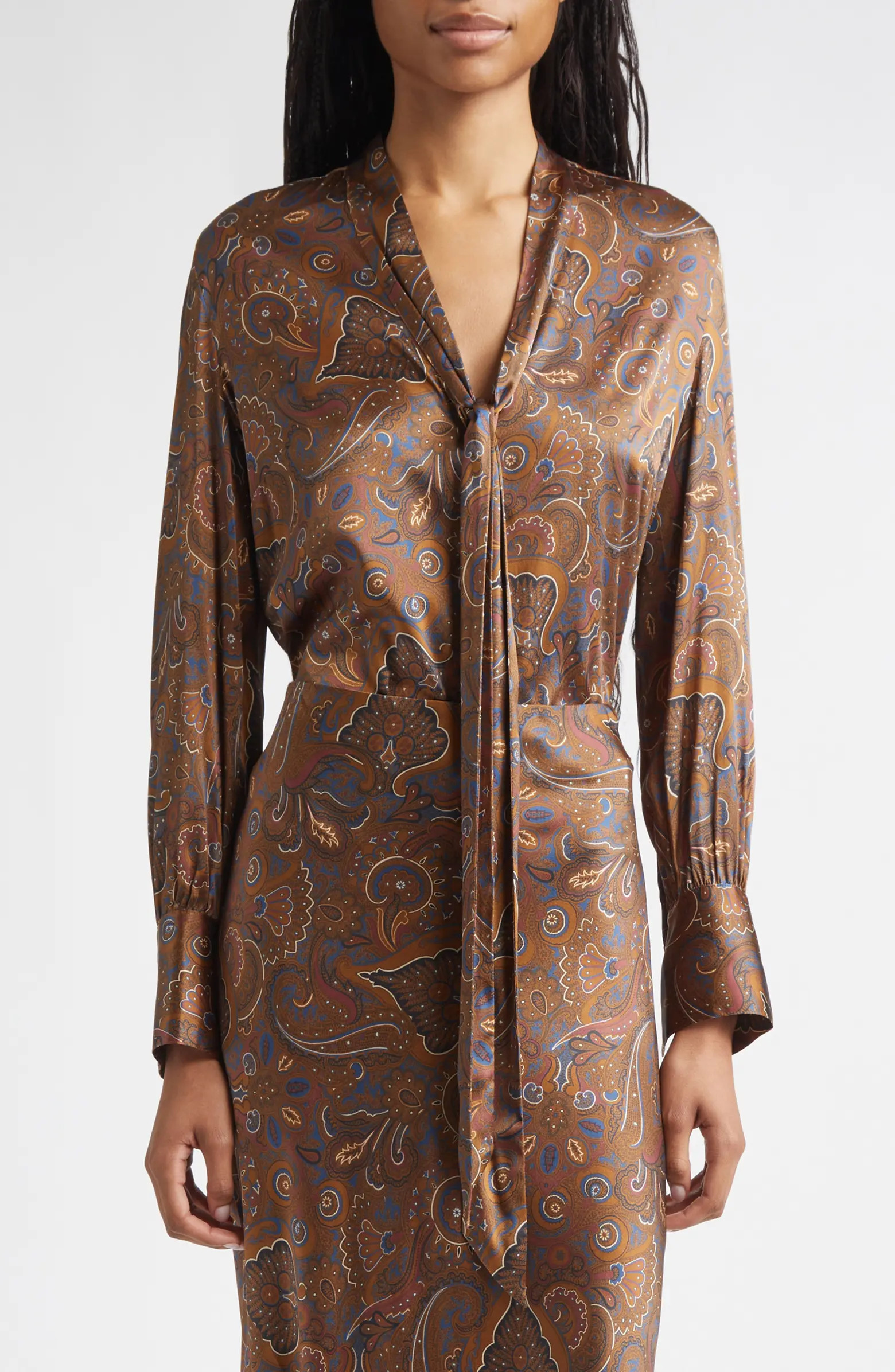 Francine Print Tie Neck Silk Blend Top | Nordstrom