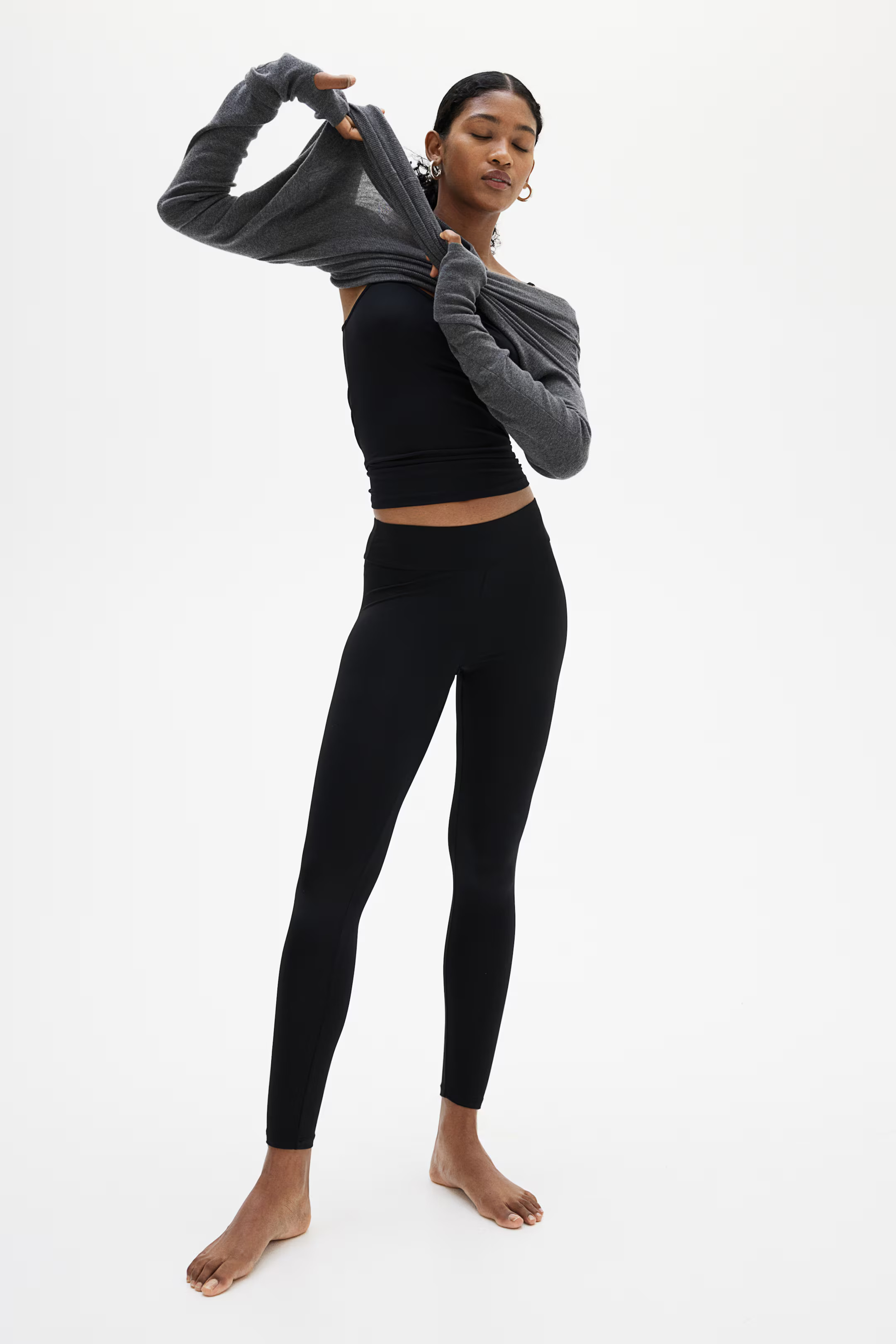 Microfibre leggings - High waist - Long - Black - Ladies | H&M GB | H&M (UK, MY, IN, SG, PH, TW, HK)