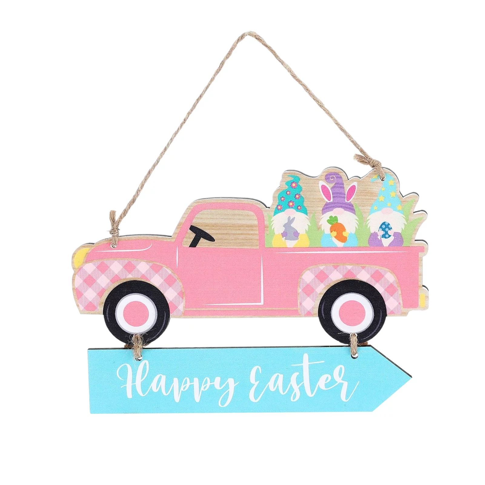 Easter Hanging Door Sign Happy Easter Wooden Sign Truck with Eggs and Bunny Spring Decor for Yard Fr | Walmart (US)