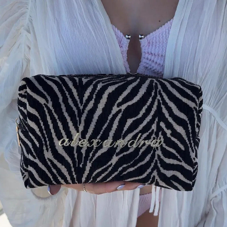 Embroidered Zebra Print Cosmetic Bag: Personalized Makeup Bag | Etsy (Global)
