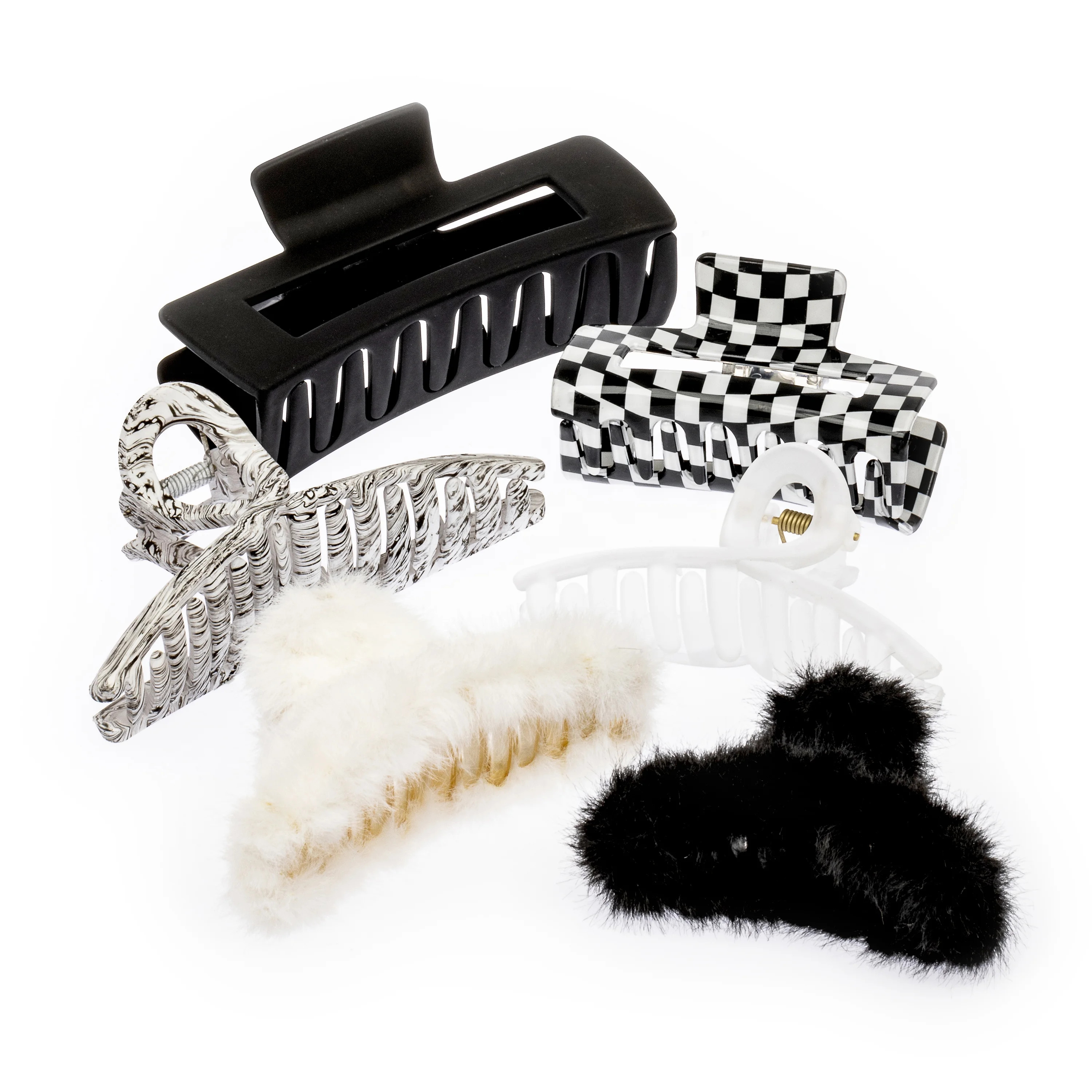 Claire's Teen Black and White Hair Clip Bundle, Holiday Gifts, Claw Clips, 6pc - Walmart.com | Walmart (US)