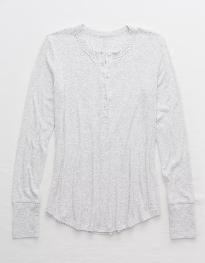 Aerie Long Sleeve Ribbed Henley T-Shirt | American Eagle Outfitters (US & CA)