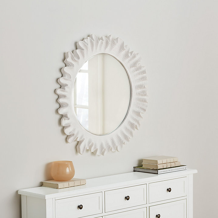 Atoll Round Mirror with Coral Inspired Ruffled Frame & Antique White Finish | Ballard Designs, Inc.