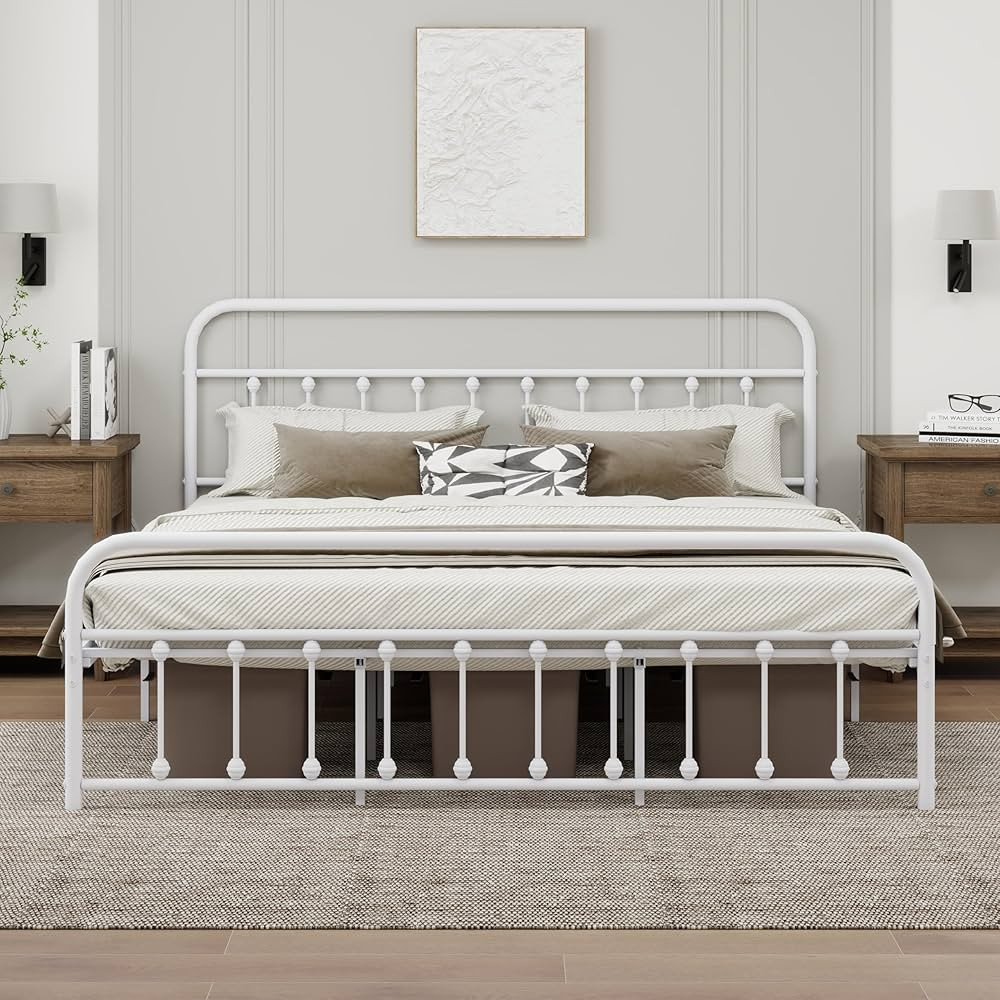 Sturdy Metal King Size Bed Frame with Headboard Footboard Steel Slats Support No Box Spring Neede... | Amazon (US)
