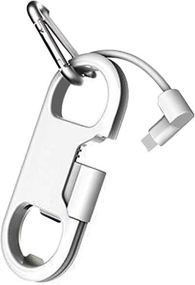 iPhone Charge Lightning Cable + Keychain + Bottle Opener + Aluminum Carabiner,Portable Multifunction Keychain Bottle Opener USB Charging Cord Short Cable for iPhone X/8/7/6S,Gift for Men Women(White) | Amazon (US)