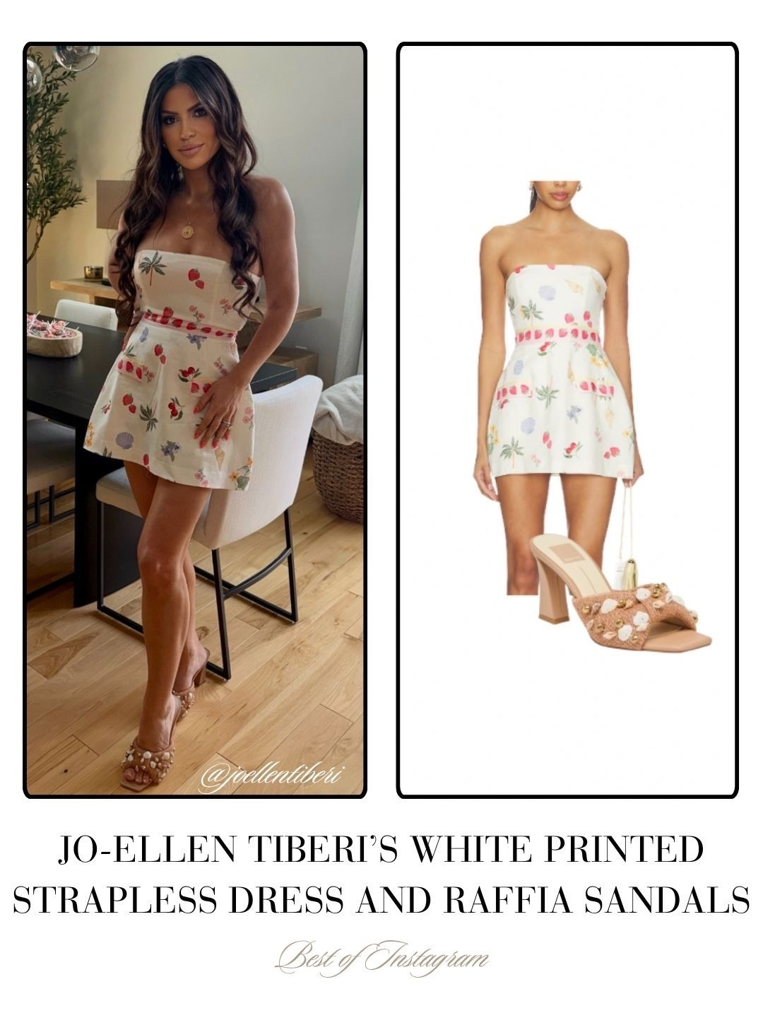 Jo-Ellen Tiberi’s White Printed Strapless Mini Dress 📸 = @joellentiberi