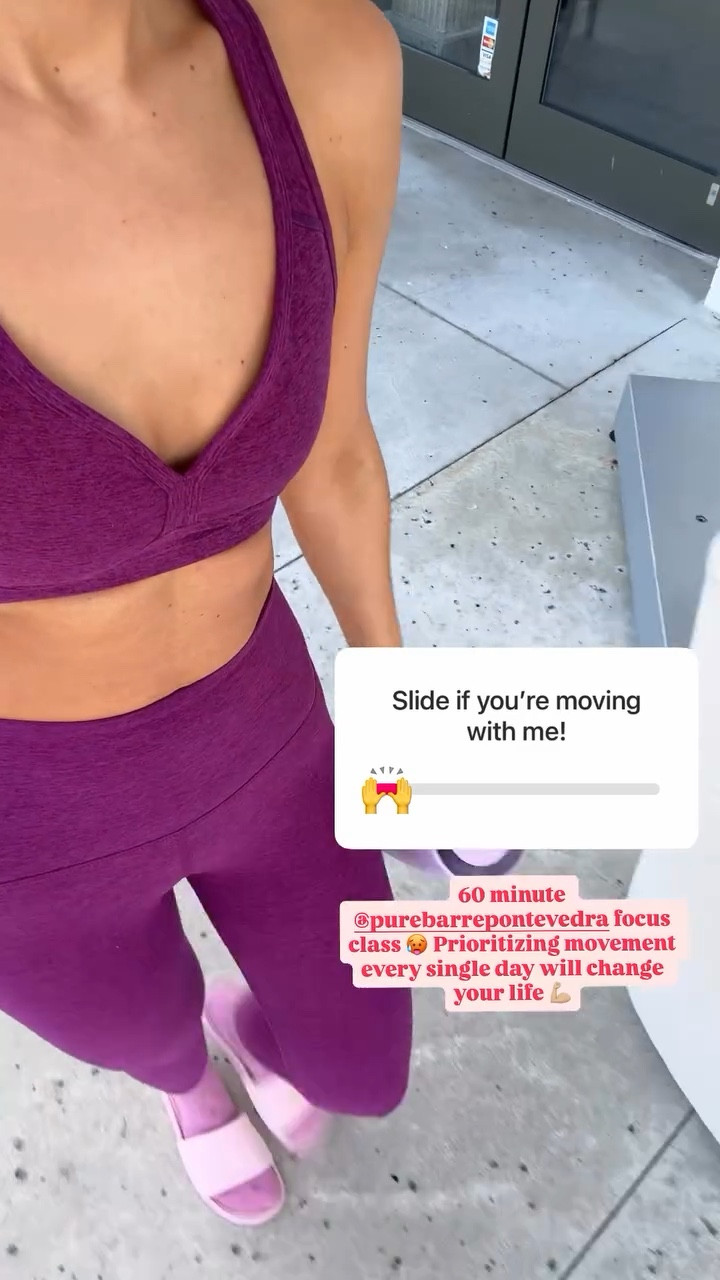 Beyond yoga matching set - XXS in spacedye midi leggings and XS in sports bra. Lululemon slide sandals. Alo barre socks. 60 minute @purebarrepontevedra focus class 🥵 Prioritizing movement every single day will change your life 💪🏼

#LTKShoeCrush #LTKActive #LTKPetite