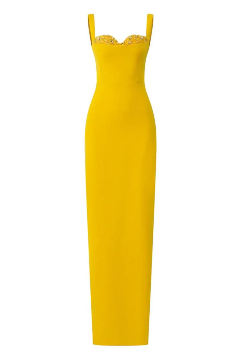 YELLOW JENSEN CRYSTAL BODYCON DRESS | 21Six | CULT MIA | CULT MIA UK LTD