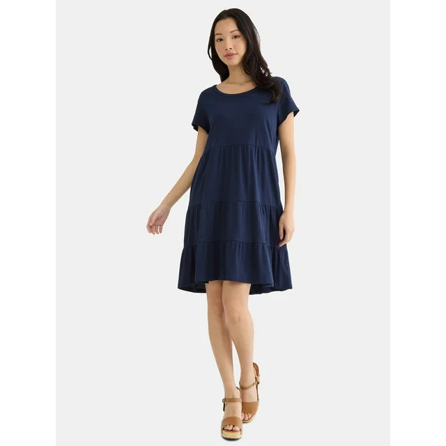 Time And Tru Women's and Women's Plus Tiered Cotton Mini Dress, Sizes XS-4X | Walmart (US)