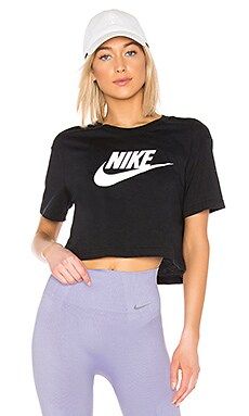 Nike NSW Essential Crop Tee in Black & White from Revolve.com | Revolve Clothing (Global)