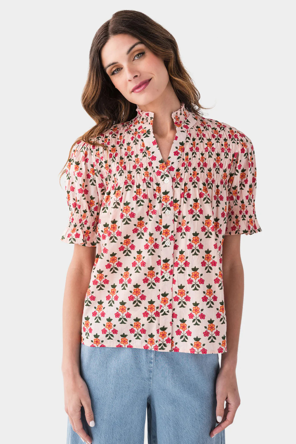 THML Floral Splitneck Button Up Blouse | Social Threads