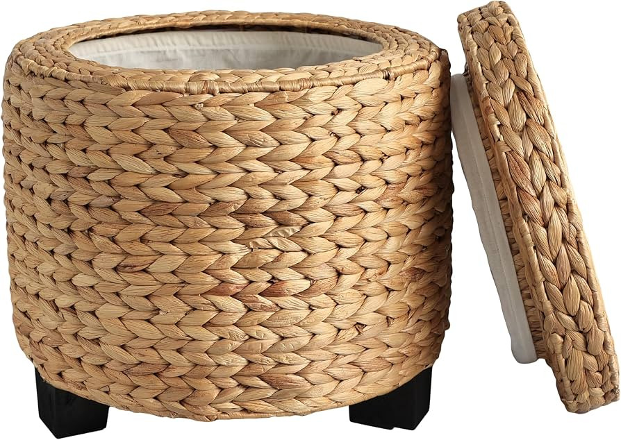 happimess SSL1002A Addie 17.72" Modern Coastal Handwoven Water Hyacinth Storage Ottoman with Lid,... | Amazon (US)