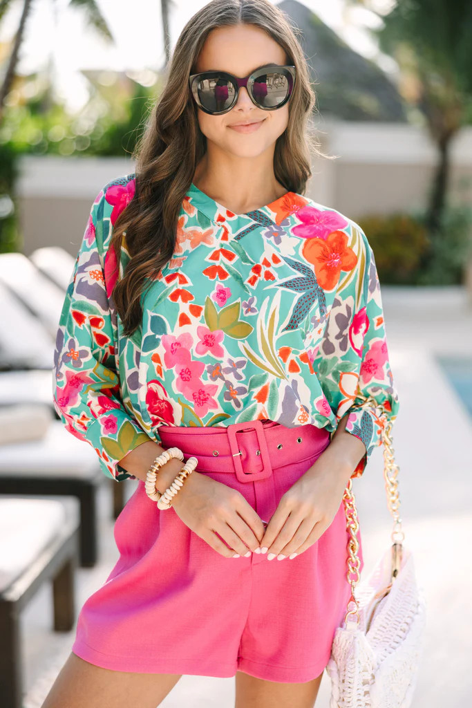 Now You Know Teal Green Floral Top | The Mint Julep Boutique