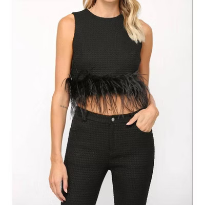 Women's Feather Trimmed Crop Top - Fate S | Target