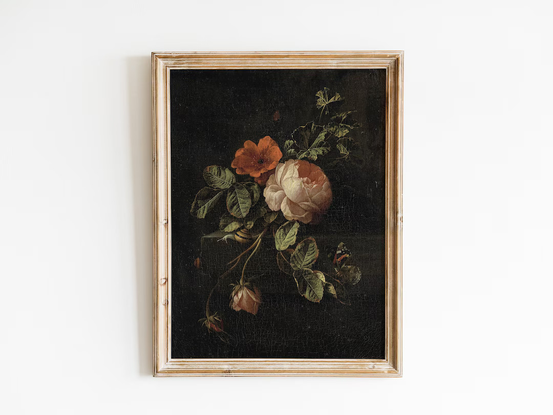 Vintage Roses Oil Painting Dutch Masters Still Life Flowers - Etsy | Etsy (US)