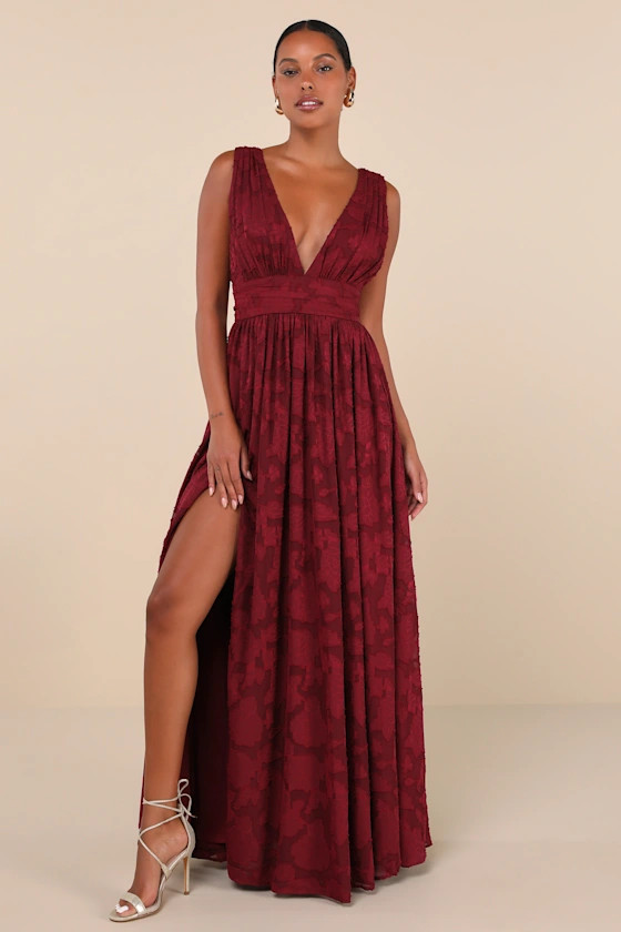 Sweet Sophistication Burgundy Burnout Floral Maxi Dress | Lulus