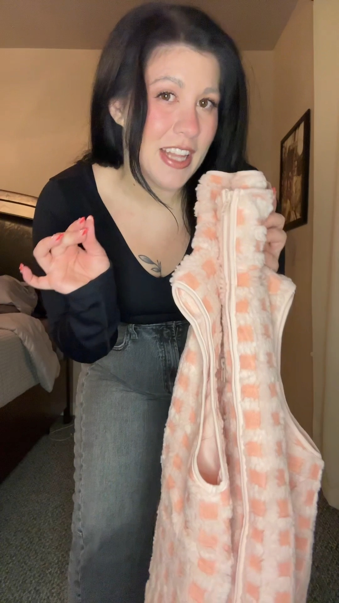 A little black on black moment with a few pops of pink. 🩷 

Outfit Details: body’s OQQ. Jeans are from Old Navy and they are the perfect barrel jeans. They’re very subtle and super flattering. Shoes are Vans. Vest is TikTok shop. Bag is West Bronco  

#LTKFindsUnder50 #LTKWorkwear #LTKFindsUnder100