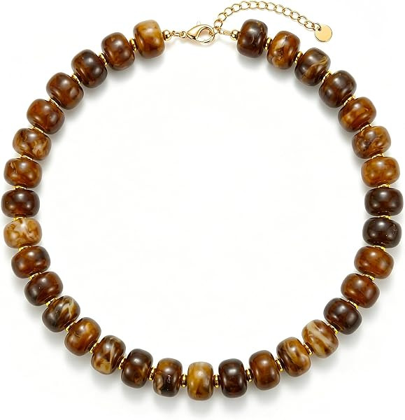 Chunky Colorful Beaded Necklace for Women Boho Summer Statement Resin Choker Necklaces Beach Jewelry Accessories | Amazon (US)