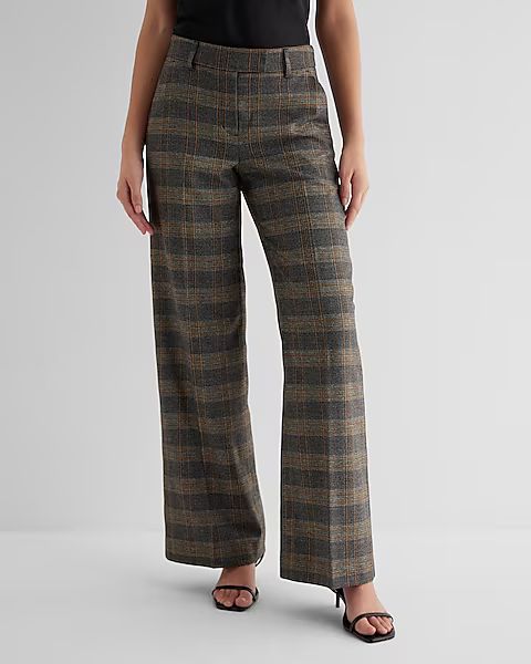 Editor Mid Rise Metallic Plaid Relaxed Trouser Pant | Express