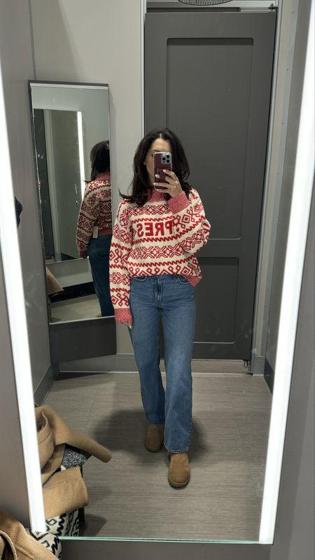 RUNNNNN don’t walk to target (IRL or .com lol) this holiday sweater is ADORABLE and so soft. $25  Such a cute fit! I sized up 1 size (wearing a M) I got red and black!!  Linked all of the colors below 