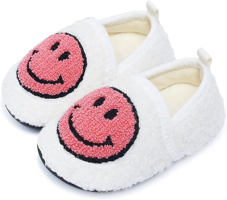 Kids Slippers Toddler Smile Face House Slippers Indoor Home Non-Slip Rubber Sole Shoes Warm Cozy ... | Amazon (US)