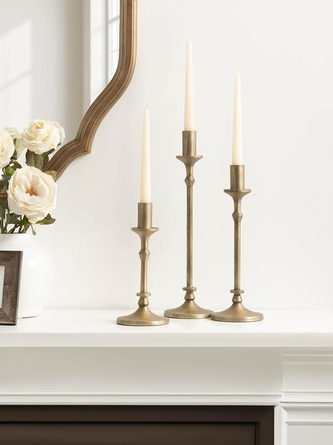 Kate and Laurel Lahari Vintage Three-Piece Taper Candle Holder Set; Set of 3; Antique Brass; Meta... | Amazon (US)