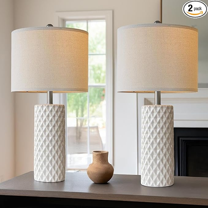 26" Tall Table Lamp for Living Room -Vintage White Lamps Set of 2 Modern Ceramic Lamps for Night ... | Amazon (US)