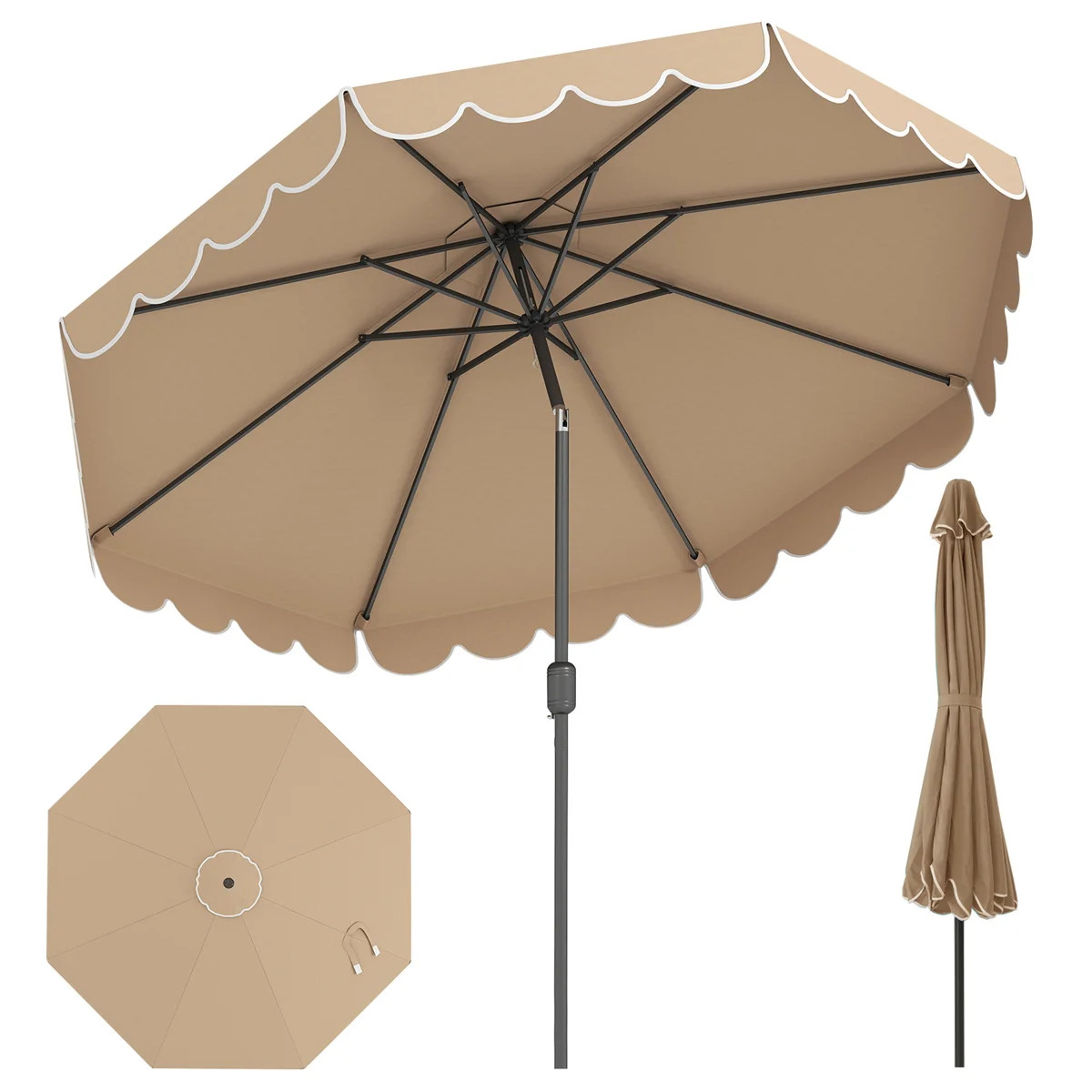 10 Ft Patio Umbrella With Crank Tilt Adjustment Ruffles Vented Top 8 Ribs | Wayfair North America