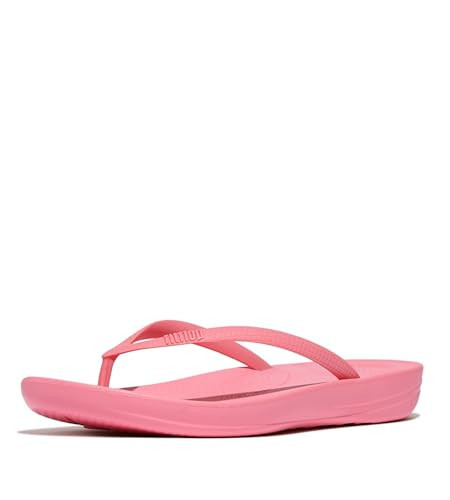 FitFlop Womens iQushion Rubber Flip-Flops with Contoured Footbed for Walking, Lightweight Ergonomic Flip Flop Sandals with Arch Support and Foot Impact Pillows, Pink Perfect, 11 US Women | Amazon (US)