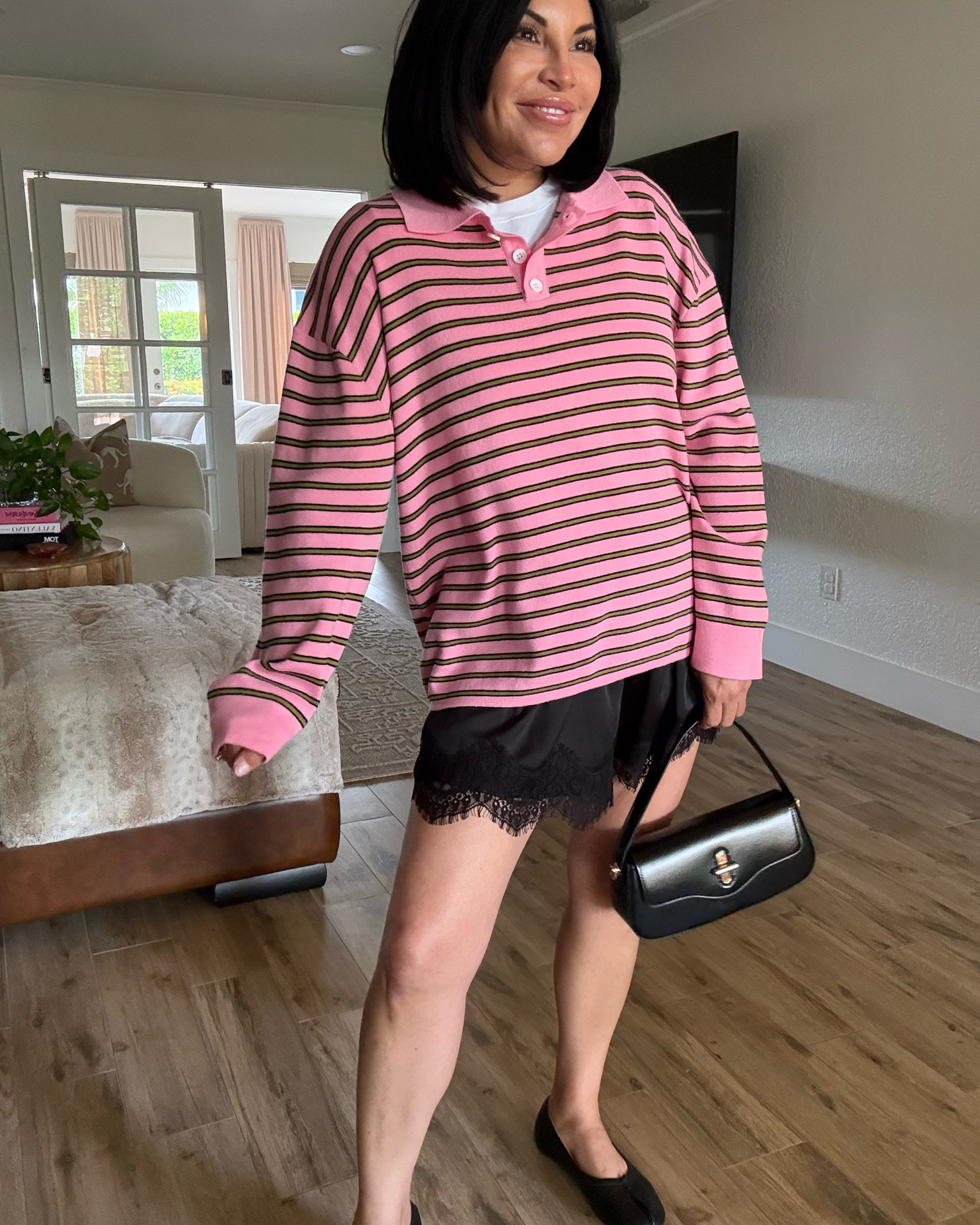 I have been into strive lately and this pink and brown and black striped long sleeve is so perfect for fall.