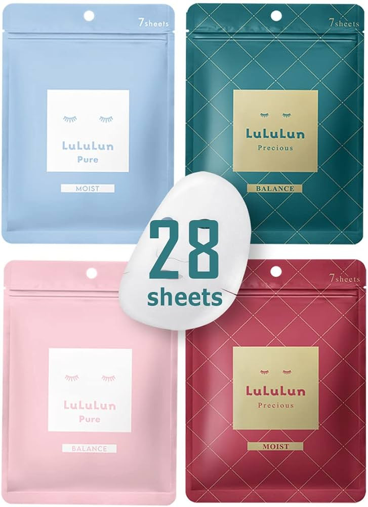 Lululun 28 sheets face mask combo, Precious Green 7sheet + Precious Red 7sheets + Pure (Blue) 7sh... | Amazon (US)