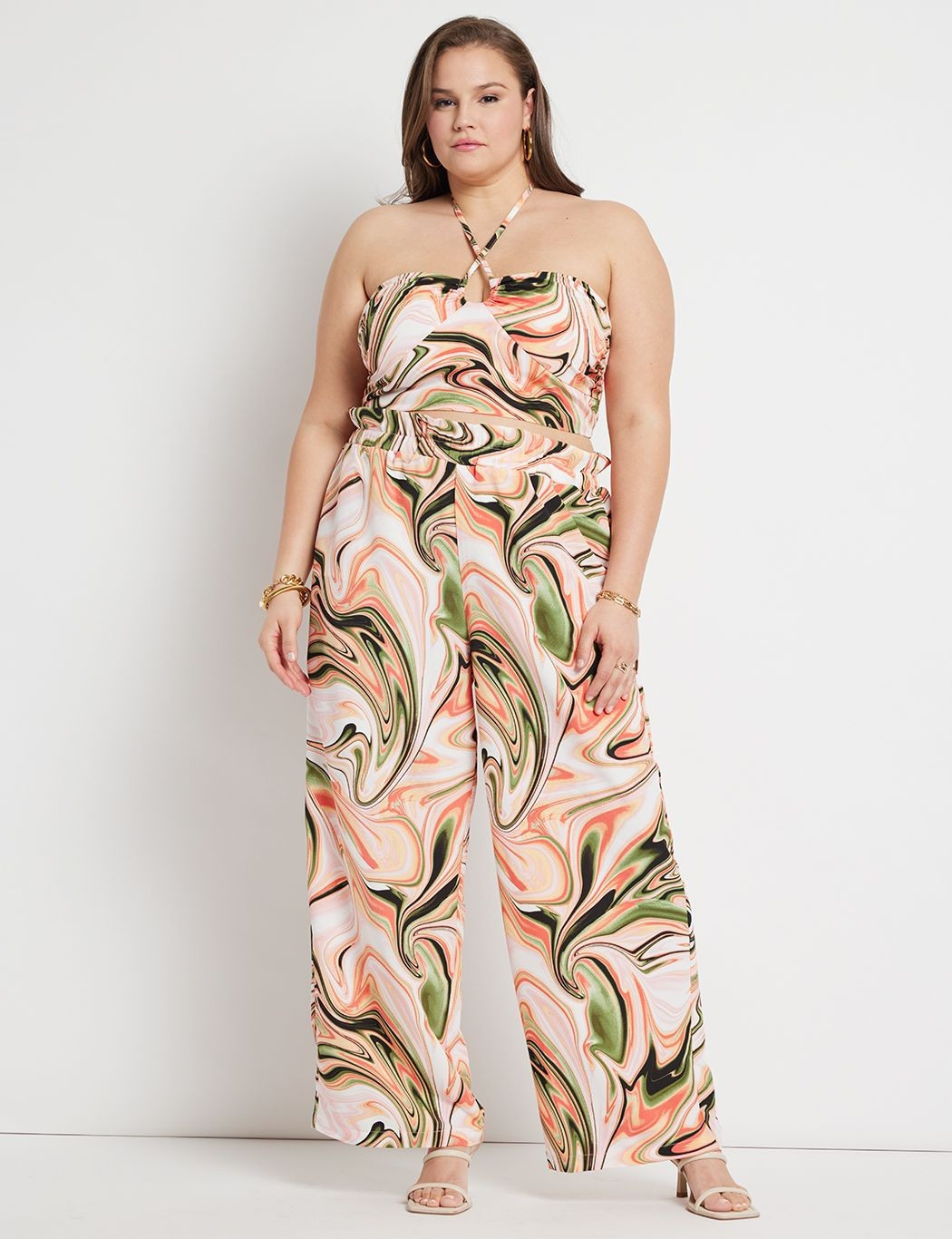 Ruffle Waist Marbled Pant | Women's Plus Size Pants | ELOQUII | Eloquii