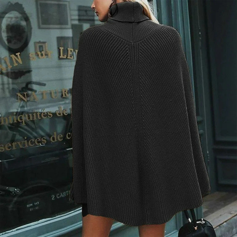 Women's Knitted Turtleneck Sweater Cape Style Poncho Coat | Walmart (US)