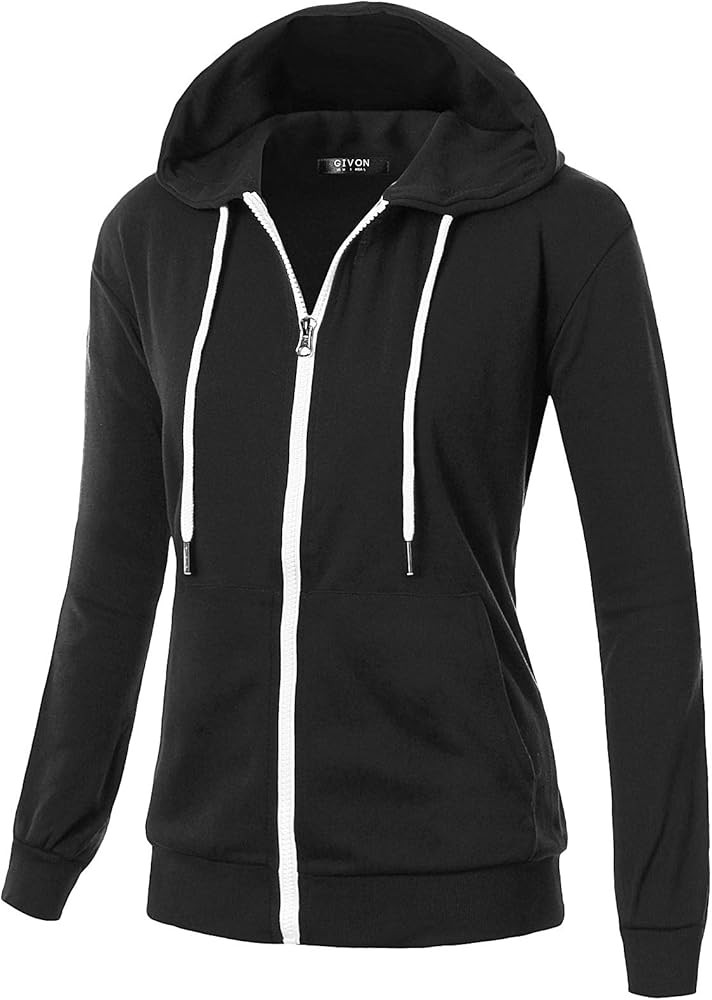 GIVON Basic Lightweight Zip Up Hoodie Long Sleeve Thin Hooded Jacket for Women with Plus Size | Amazon (US)
