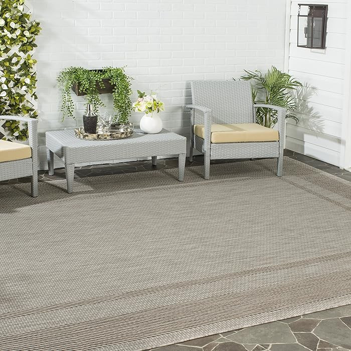 SAFAVIEH Washable Rug Outdoor Courtyard Collection - 9' x 12', Beige & Brown, Non-Shedding & Easy... | Amazon (US)