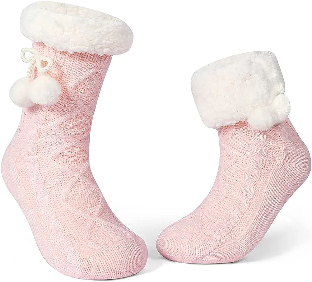 LEMZONE Women's Winter Slipper Socks Warm Cozy Fuzzy Fleece-lined Cabin Socks with Grippers | Amazon (US)