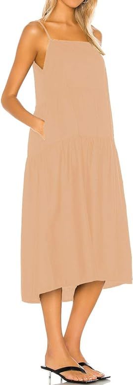 CMZ2005 Womens Casual Summer Drapey Beach Dress Adjustable Spaghetti Straps Loose Dress with Pock... | Amazon (US)