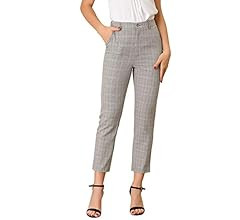 Allegra K Women's Plaid High Waist Elastic Back Office Work Ankle Pants | Amazon (US)