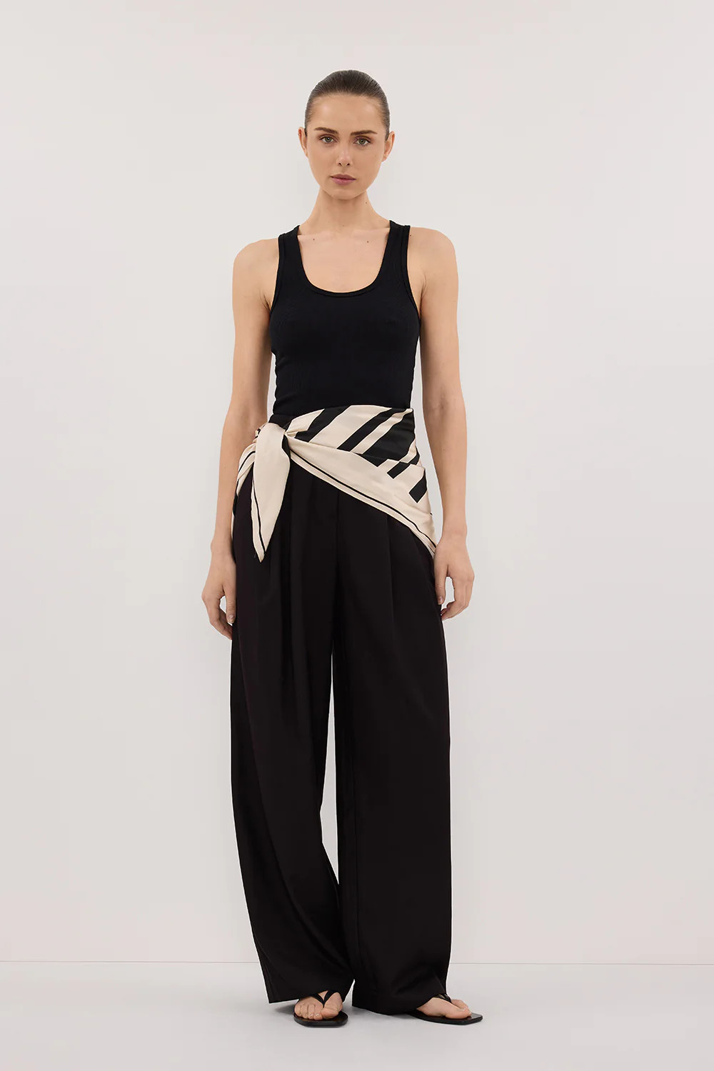 RAE BLACK STRIPE SILK SCARF TOP | DISSH